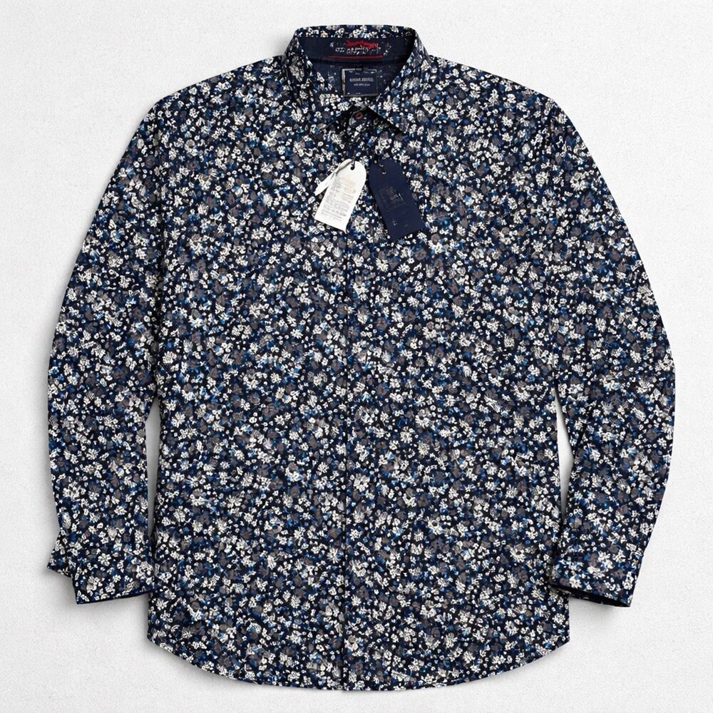 Silver Stone Floral Shirt Mens XXXL Modern Fit Black Blue Button Down NWT Casual